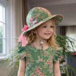 Chapéu Aba com Laço- Tecido Tilda Verde Flores (Whimsflower)
